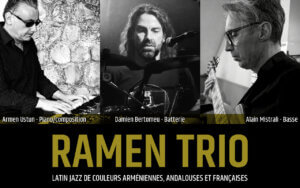affiche du groupes Ramen Trio en noir et blanc.